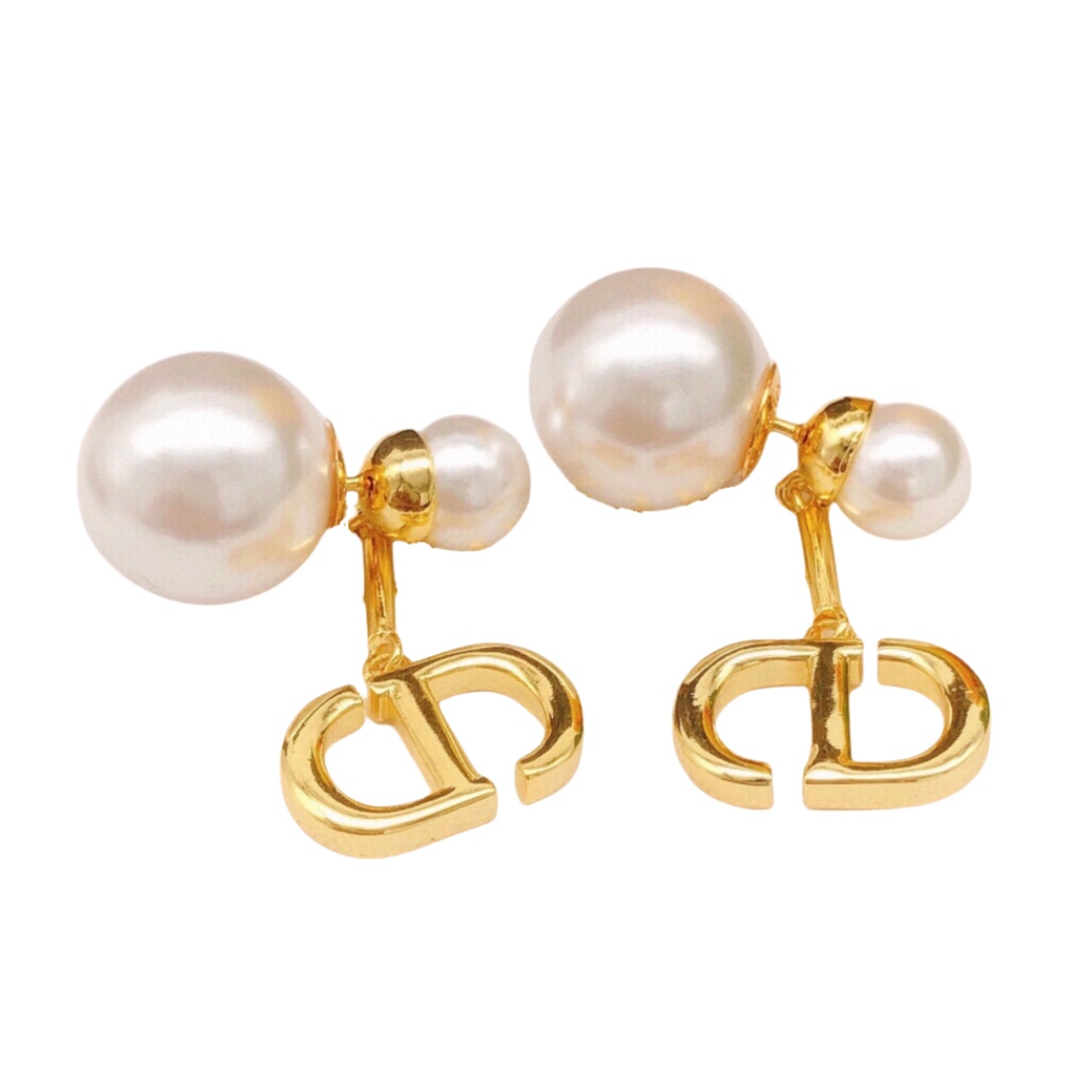 CDE113 Dior tribales earring in metal gold finish and pearl - ccjewelryacc