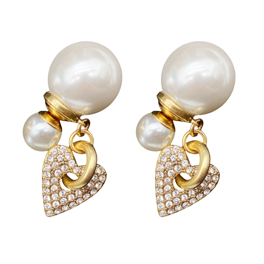 CDE148 Dior vintage crystal heart tribales earrings - ccfashionjewelry