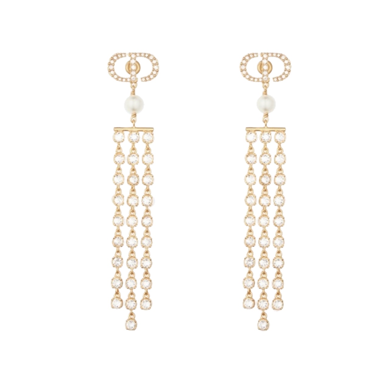 CDE209 Dior crystal CD and chain tassels earrings - ccjewelryacc