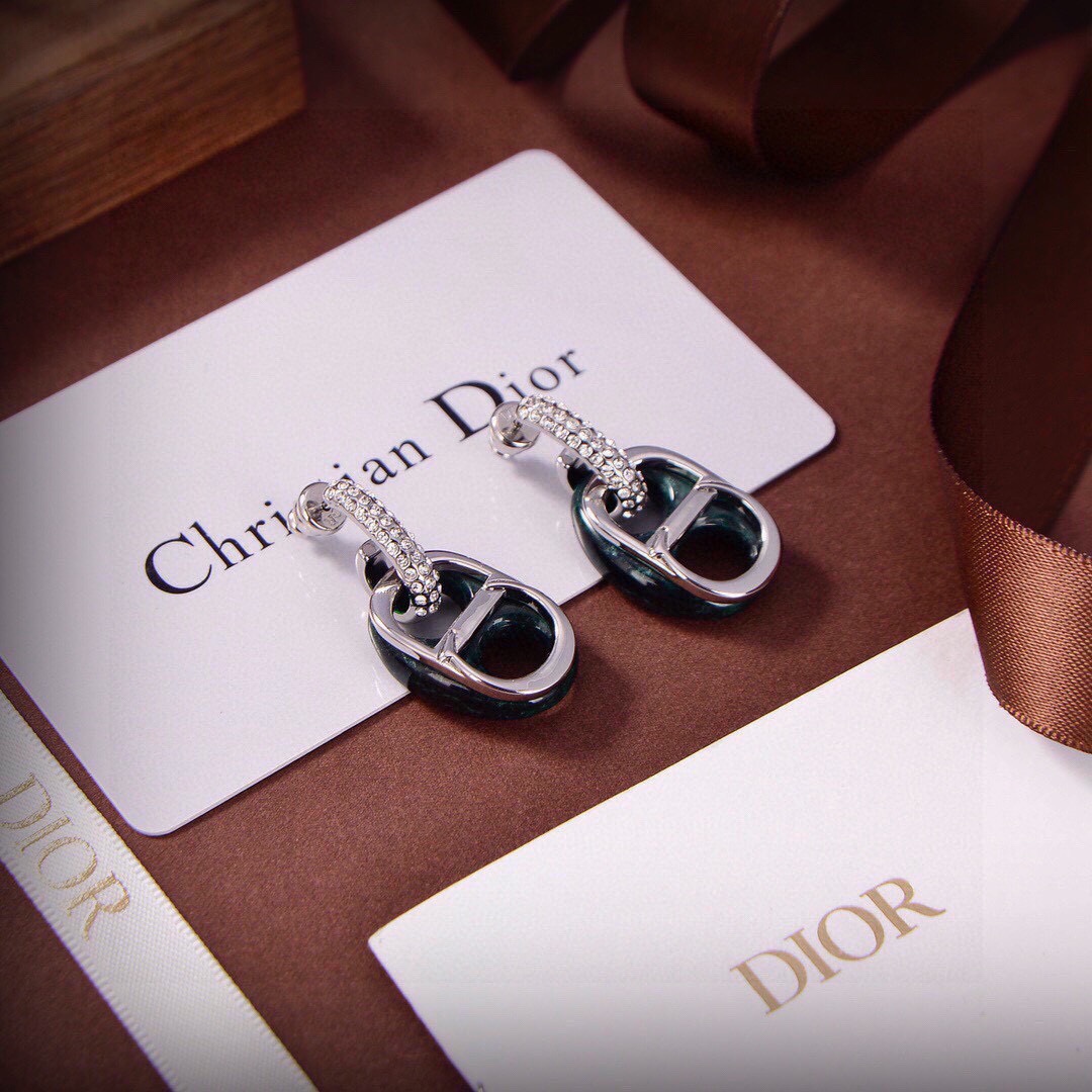 CDE108 Dior CD letter and stone drop earrings - ccjewelryacc
