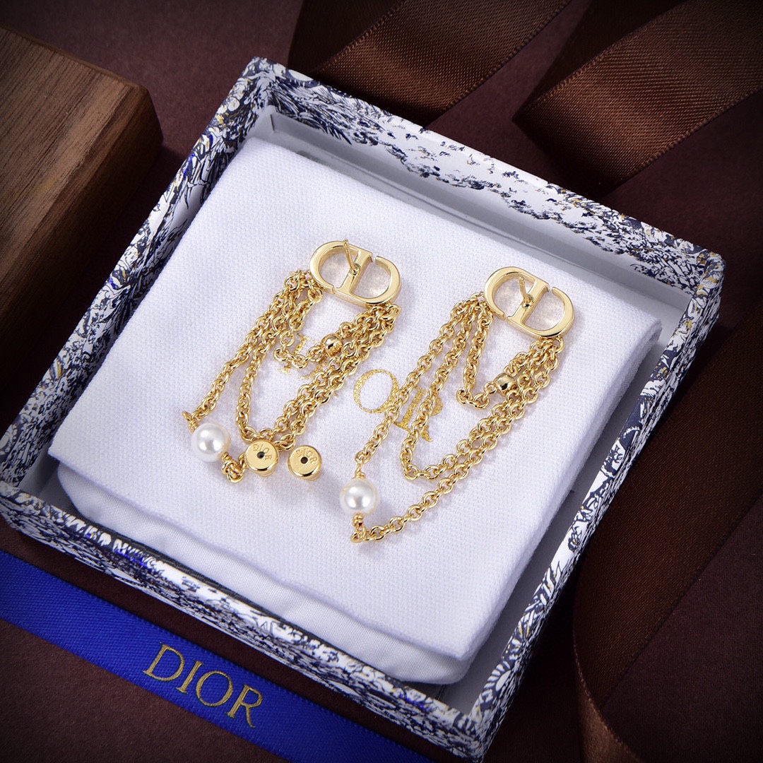 CDE204 Dior CD letter and chain tassels earrings - ccjewelryacc