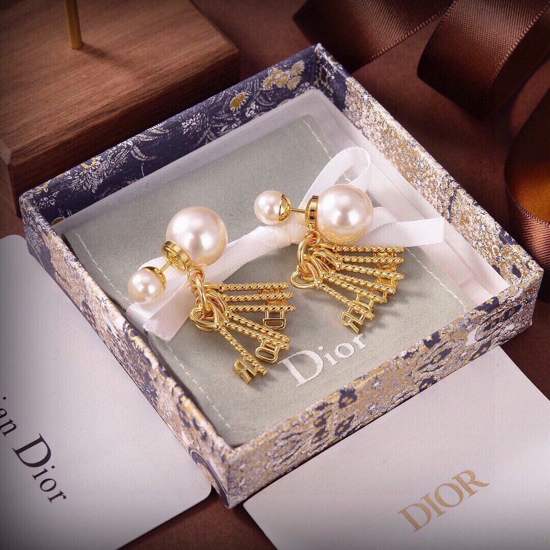 CDE111 Jadior letter charms tribales earrings in gold finish and pearl - ccjewelryacc