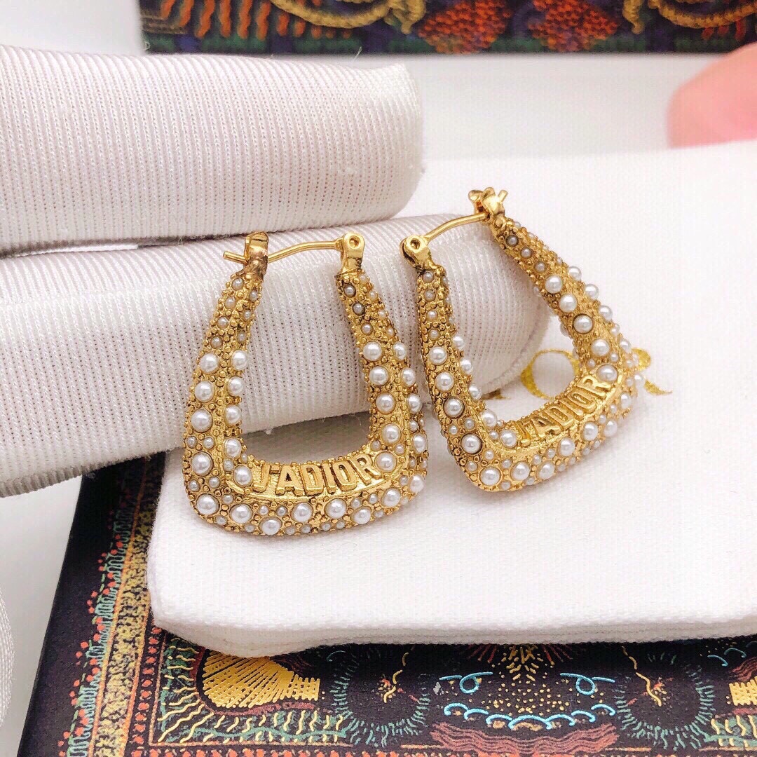 CDE115 Dior U shage pearl hook earrings - ccjewelryacc