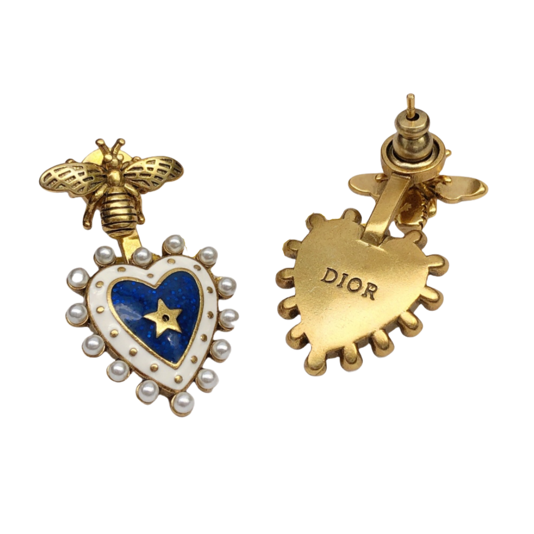 CDE118 Vintage Dior heart star and bee stud earrings - ccfashionjewelry