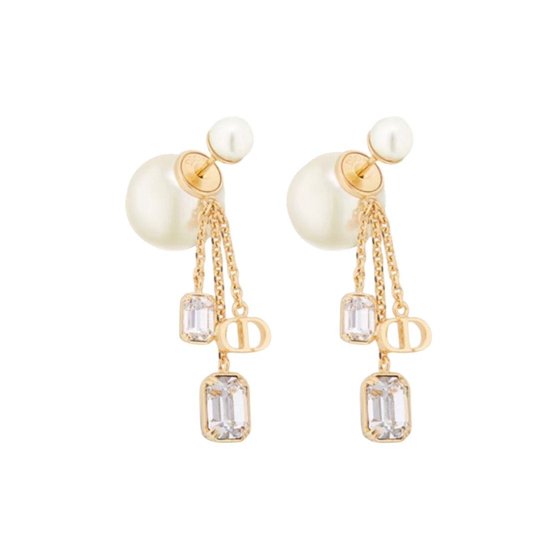 CDE192 Dior square crystal and cd letter tassels tribales earrings - ccfashionjewelry