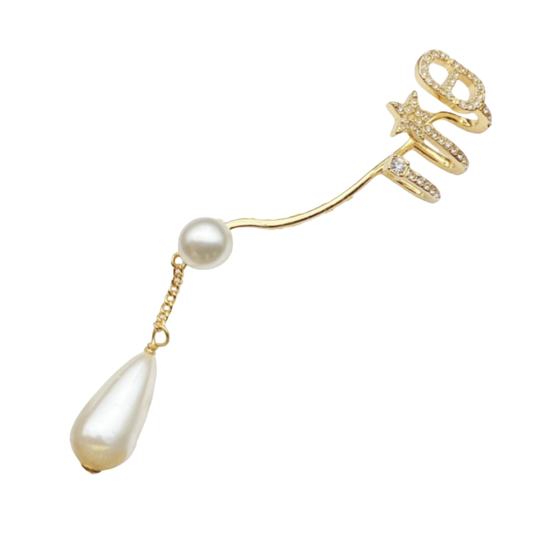 CDE122 Dior crystal star and pearl cd stud earring with ear cuff (1pcs) - ccfashionjewelry