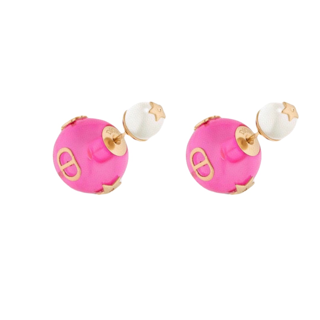 CDE107 Dior Tribales in gold finish and India pink transparency bead - ccfashionjewelry