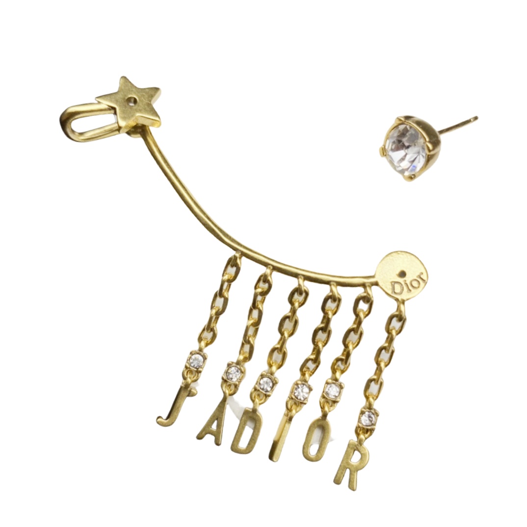 CDE123 JaDior crystal letters charms tassels tud earring with ear cuff (1pcs) - ccjewelryacc
