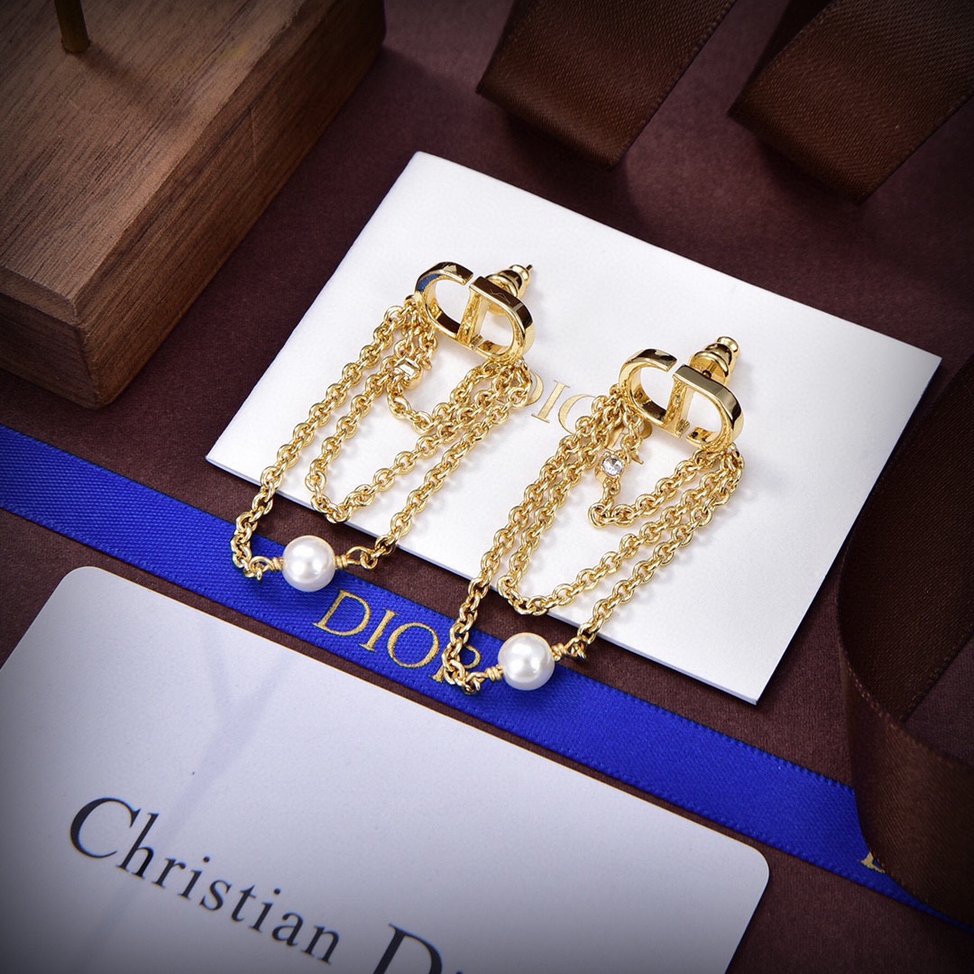 CDE204 Dior CD letter and chain tassels earrings - ccjewelryacc