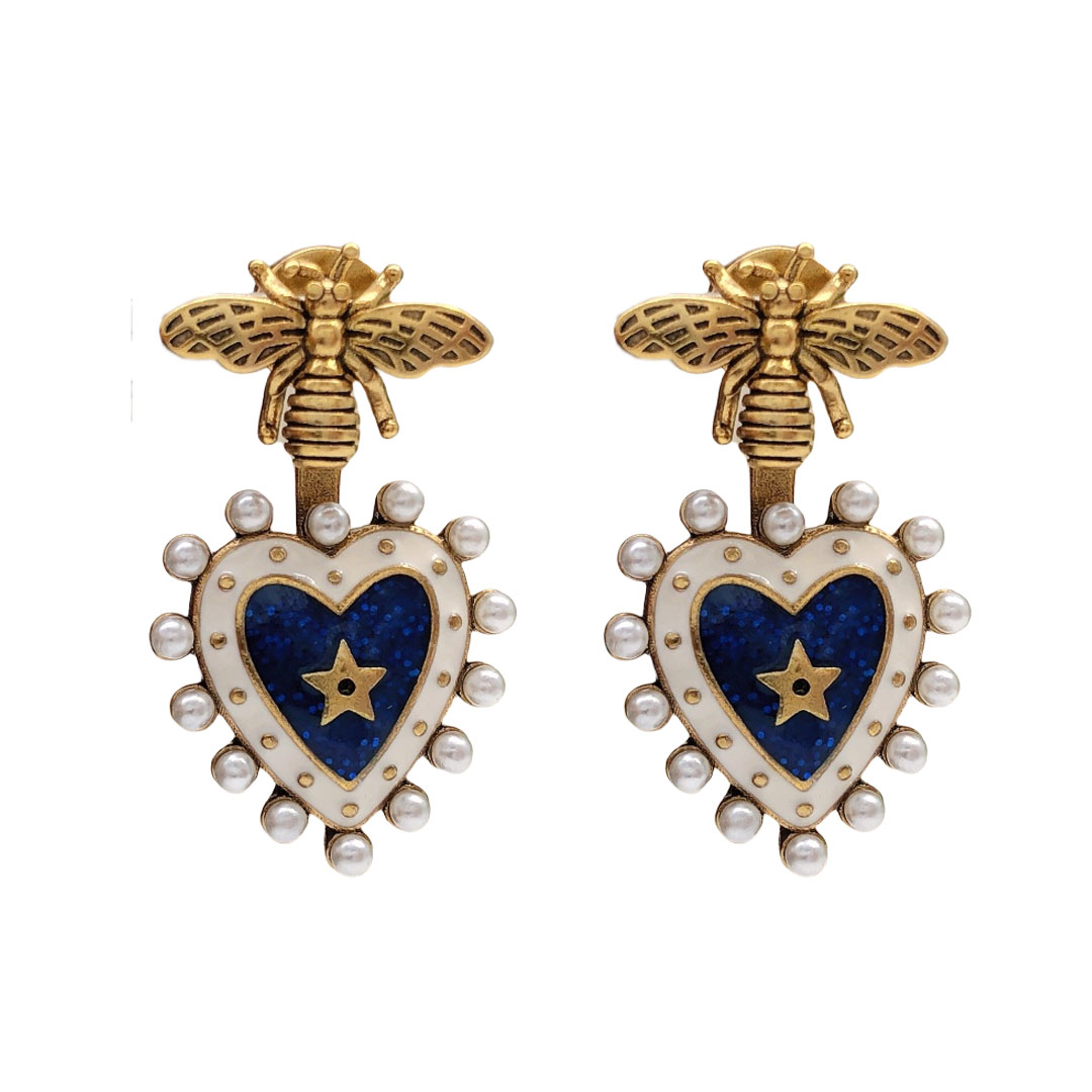 CDE118 Vintage Dior heart star and bee stud earrings - ccfashionjewelry