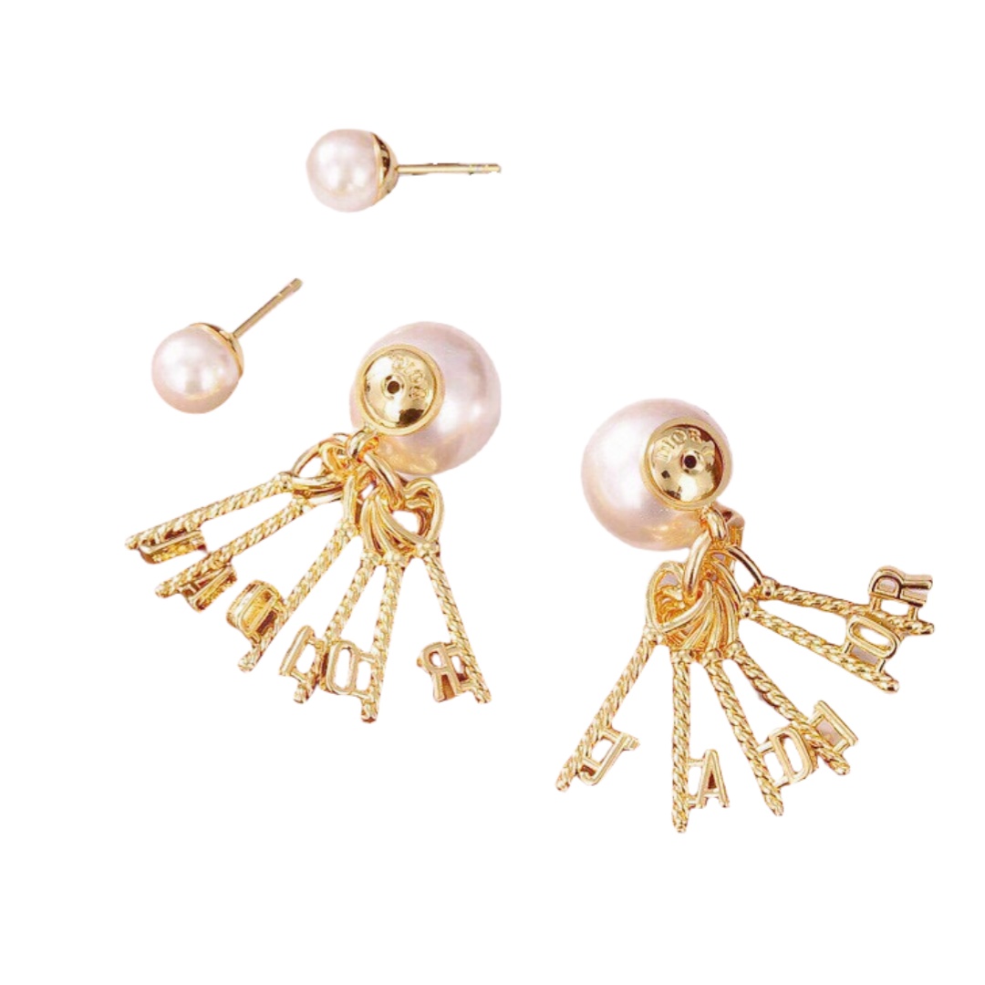 CDE111 Jadior letter charms tribales earrings in gold finish and pearl - ccjewelryacc