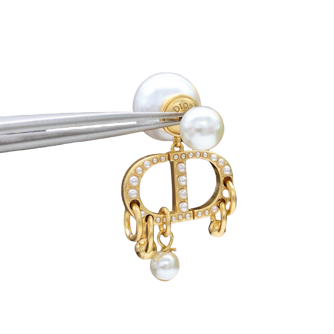 CDE124 CD tribales earrings in metal gold and pearl - ccjewelryacc