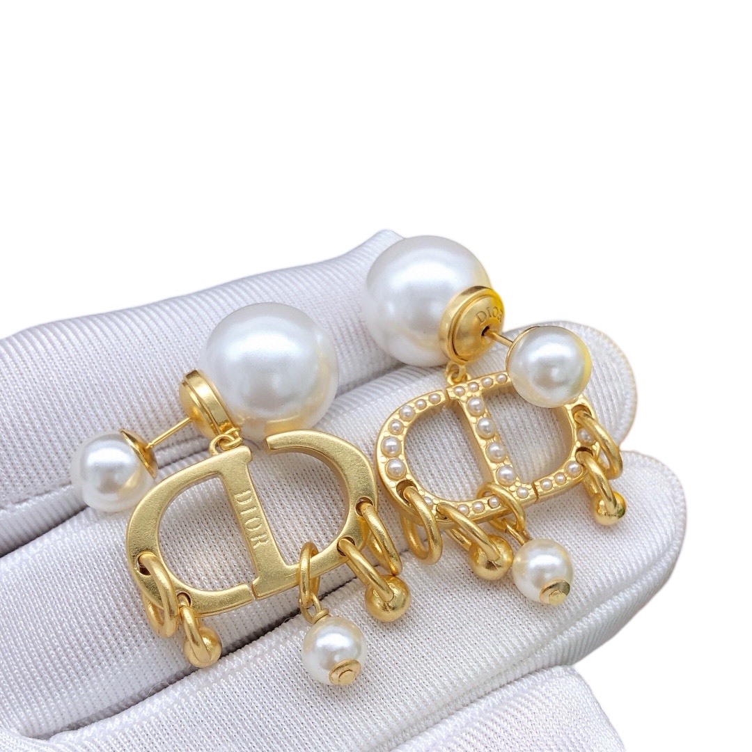 CDE124 CD tribales earrings in metal gold and pearl - ccjewelryacc