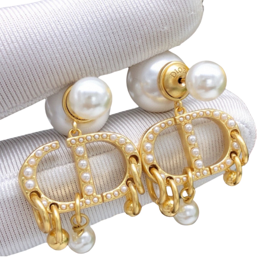 CDE124 CD tribales earrings in metal gold and pearl - ccjewelryacc