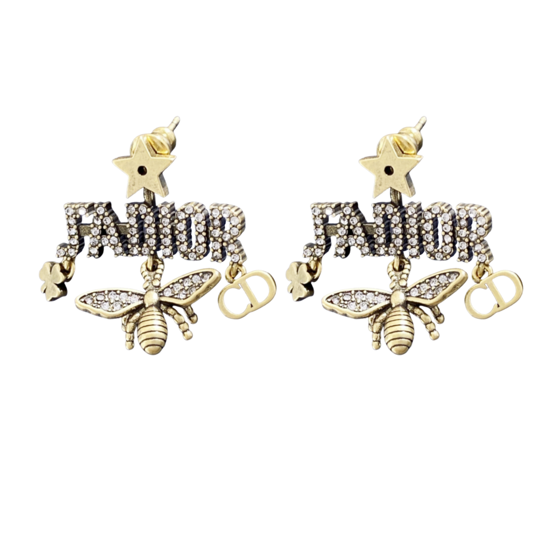 CDE131 Vintage Jadior bee star clover tribales earrings in metal and crystal - ccfashionjewelry