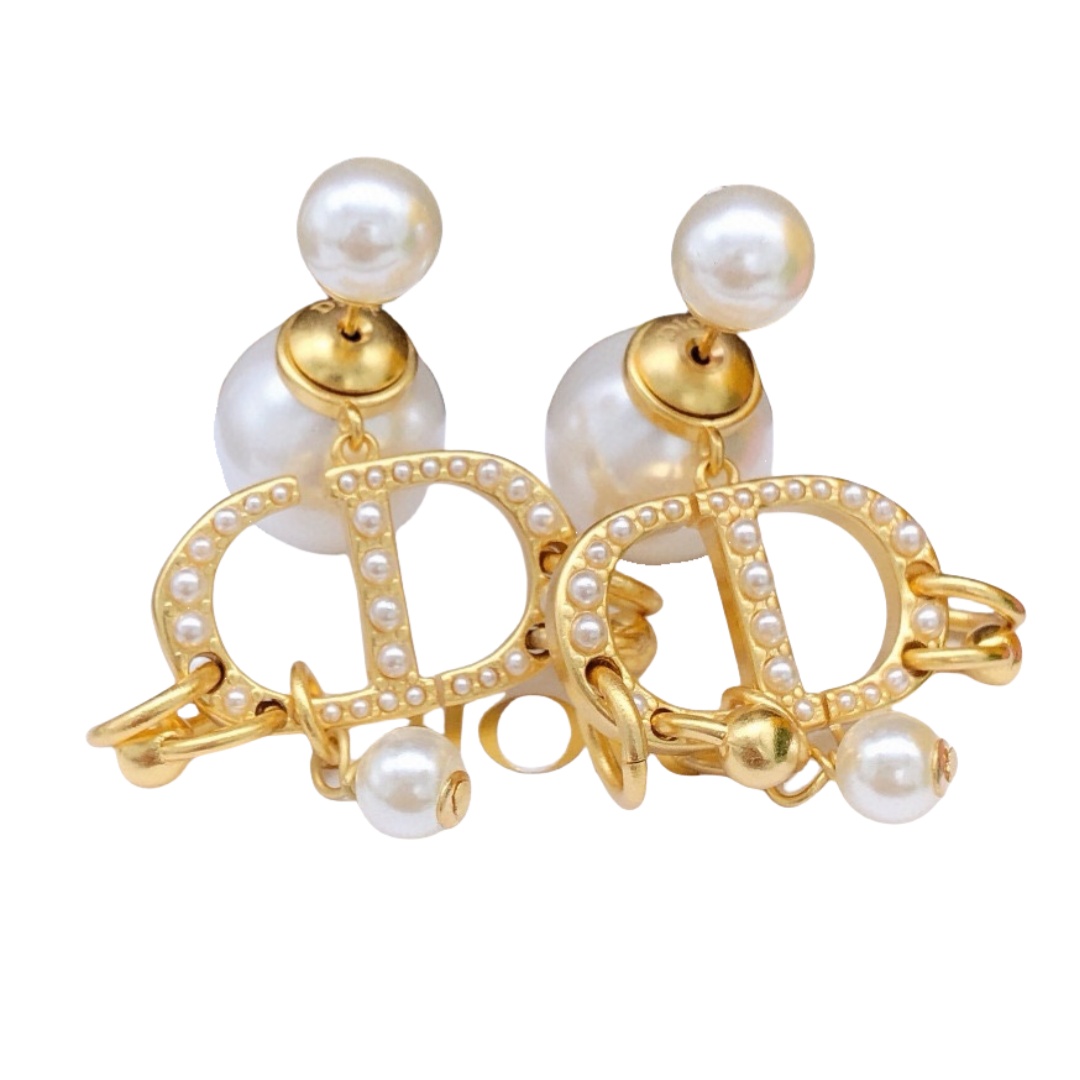 CDE124 CD tribales earrings in metal gold and pearl - ccfashionjewelry