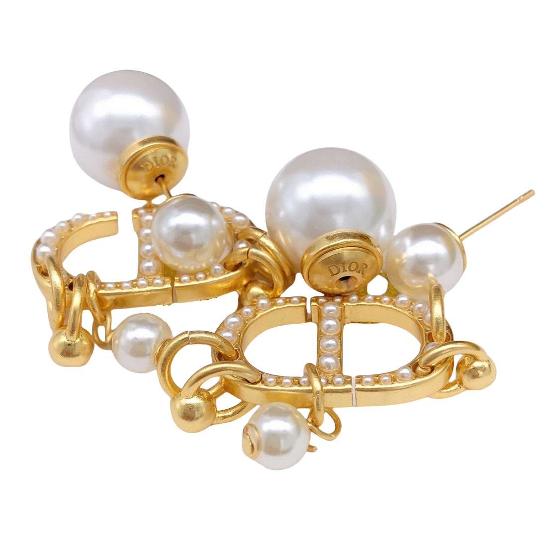 CDE124 CD tribales earrings in metal gold and pearl - ccfashionjewelry