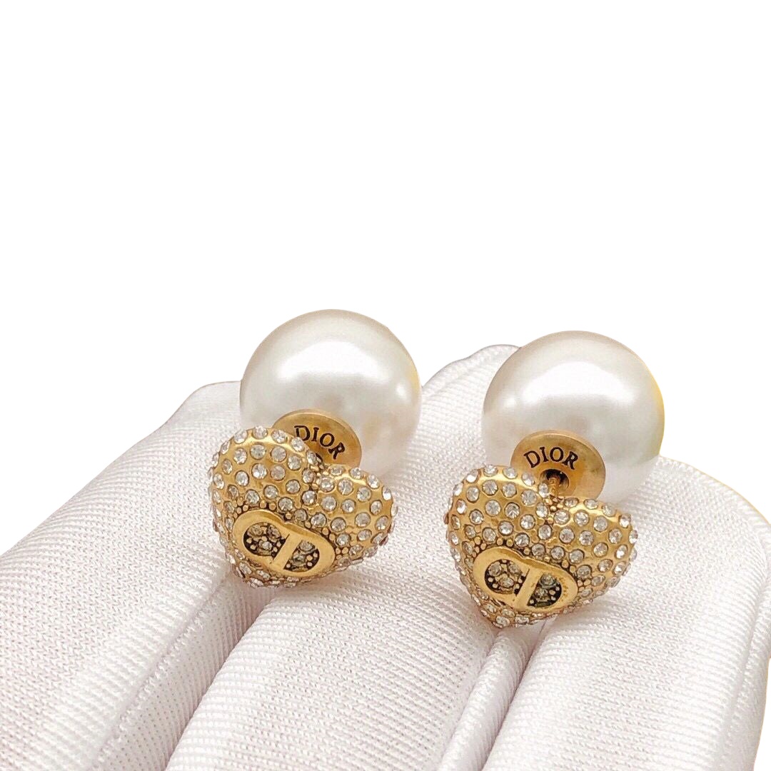 CDE265 CD crystal heart tribales earrings in metal and pearl - ccjewelryacc