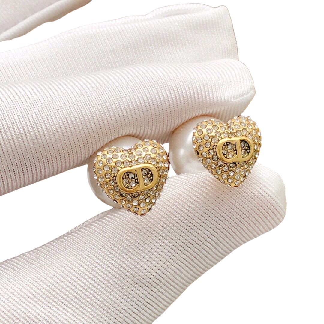 CDE265 CD crystal heart tribales earrings in metal and pearl - ccjewelryacc