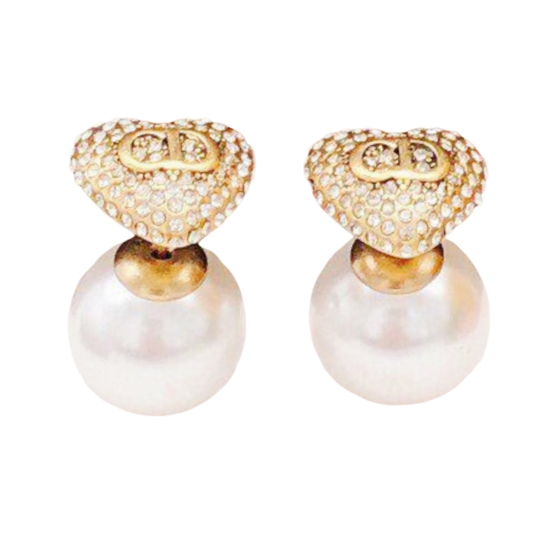 CDE265 CD crystal heart tribales earrings in metal and pearl - ccjewelryacc