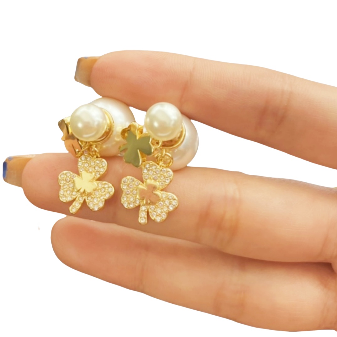 CDE154 CD Clover tribales earring in metal and crystal pearl - ccjewelryacc