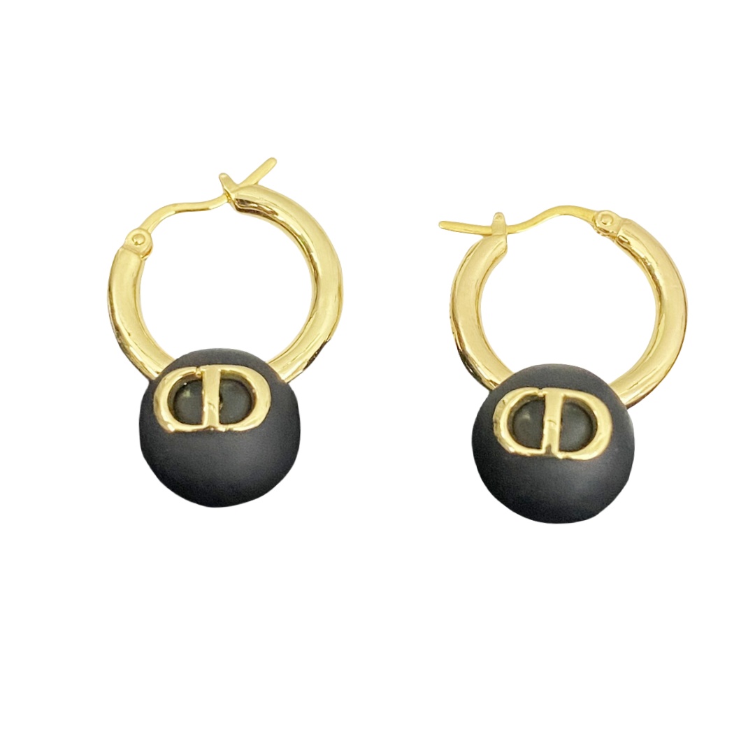CDE142 CD Black pearl hoop earrings - ccjewelryacc