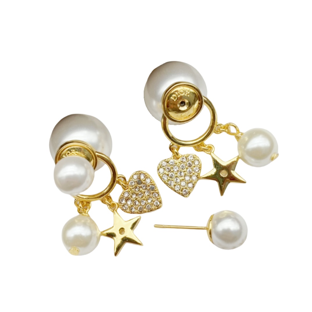 CDE156 CD heart and star Tribales earrings in metal and pearl - ccfashionjewelry