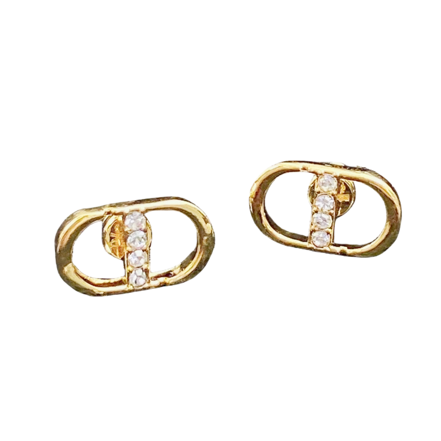 CDE139 Metal gold CD stud earrings with crystal - ccjewelryacc