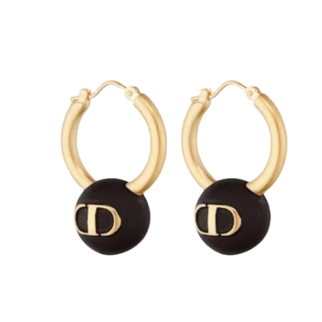 CDE142 CD Black pearl hoop earrings - ccjewelryacc
