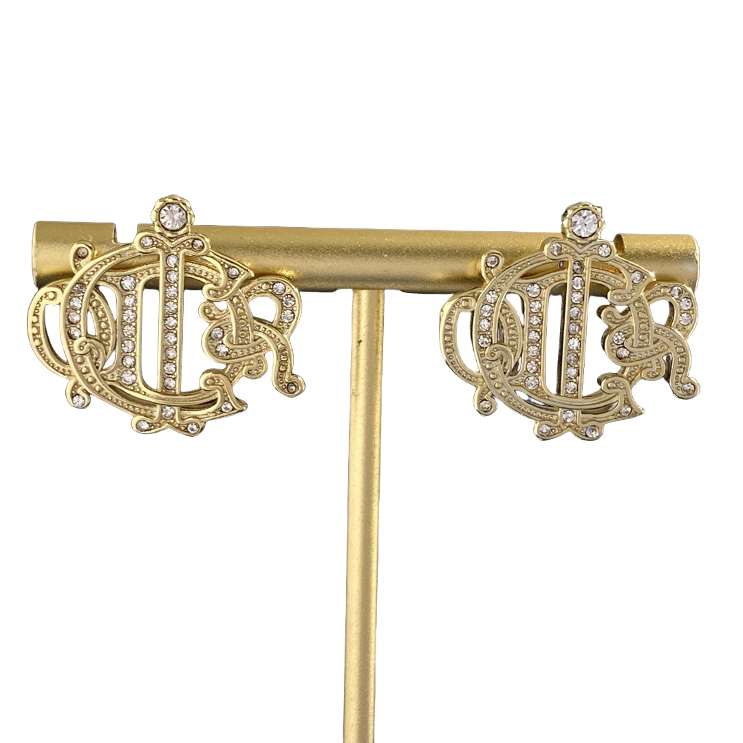 CDE136 Crystal dior letter stud earrings - ccjewelryacc