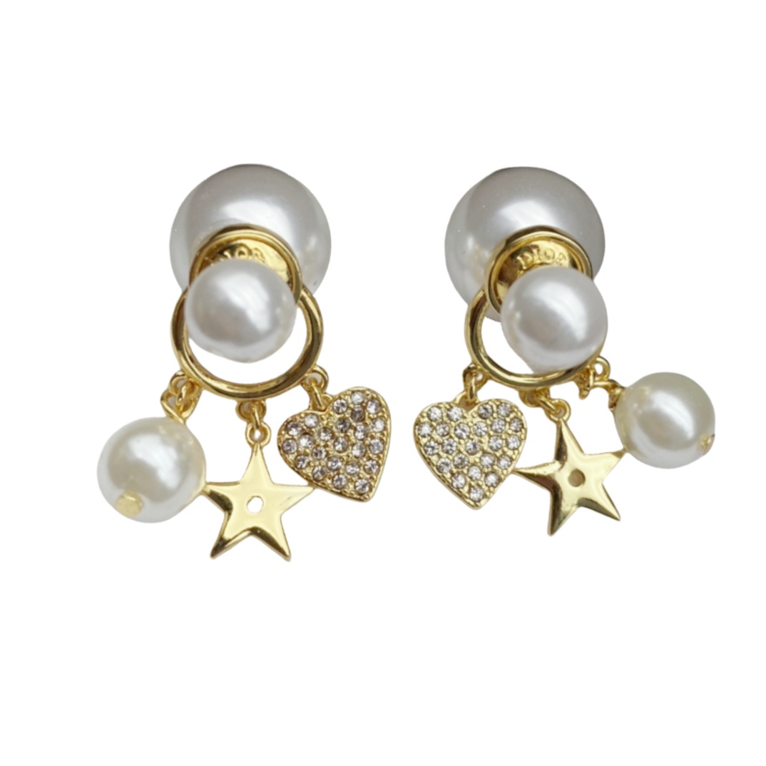 CDE156 CD heart and star Tribales earrings in metal and pearl - ccfashionjewelry