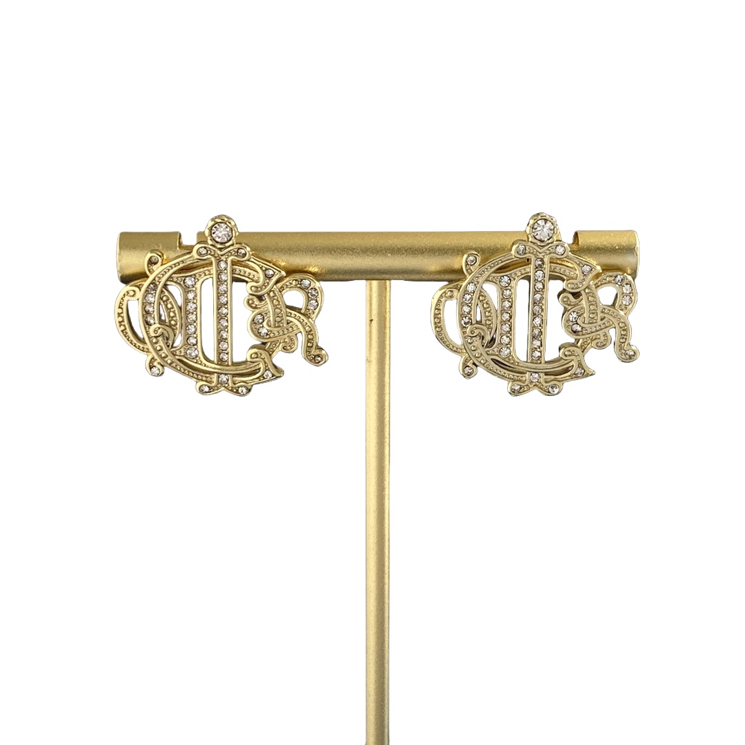 CDE136 Crystal dior letter stud earrings - ccjewelryacc