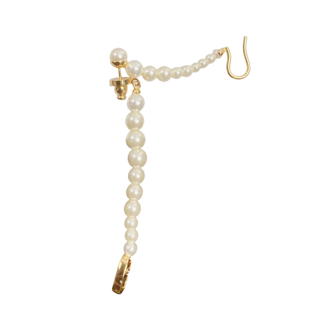 CDE140 CD pearl tassel earrings with ear cuff (single) - ccfashionjewelry