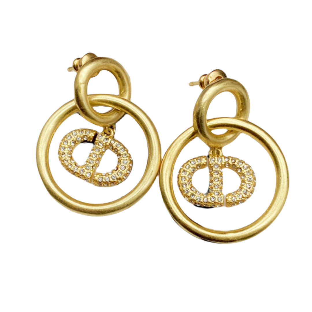 CDE135 Crystal CD Logo circular ring drop earrings - ccjewelryacc