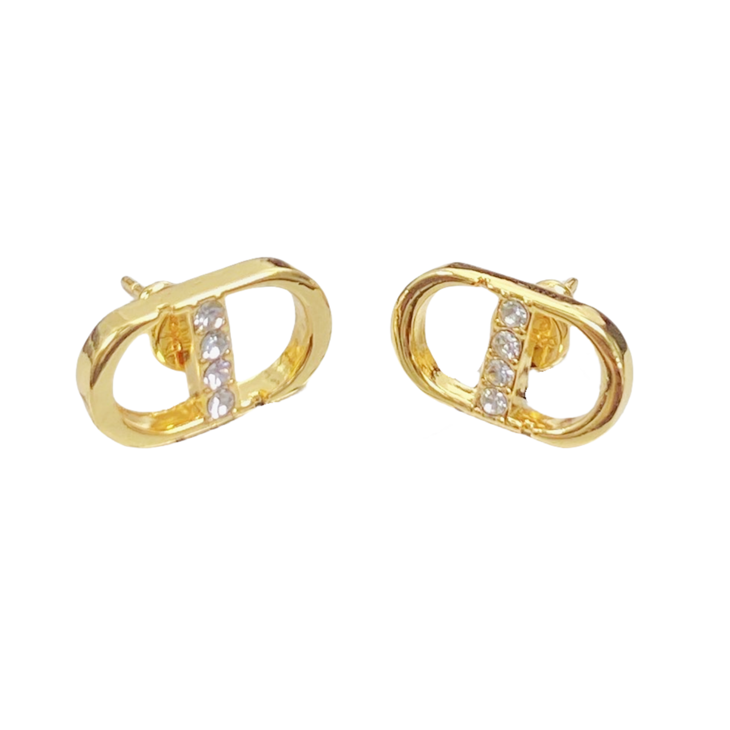 CDE139 Metal gold CD stud earrings with crystal - ccjewelryacc