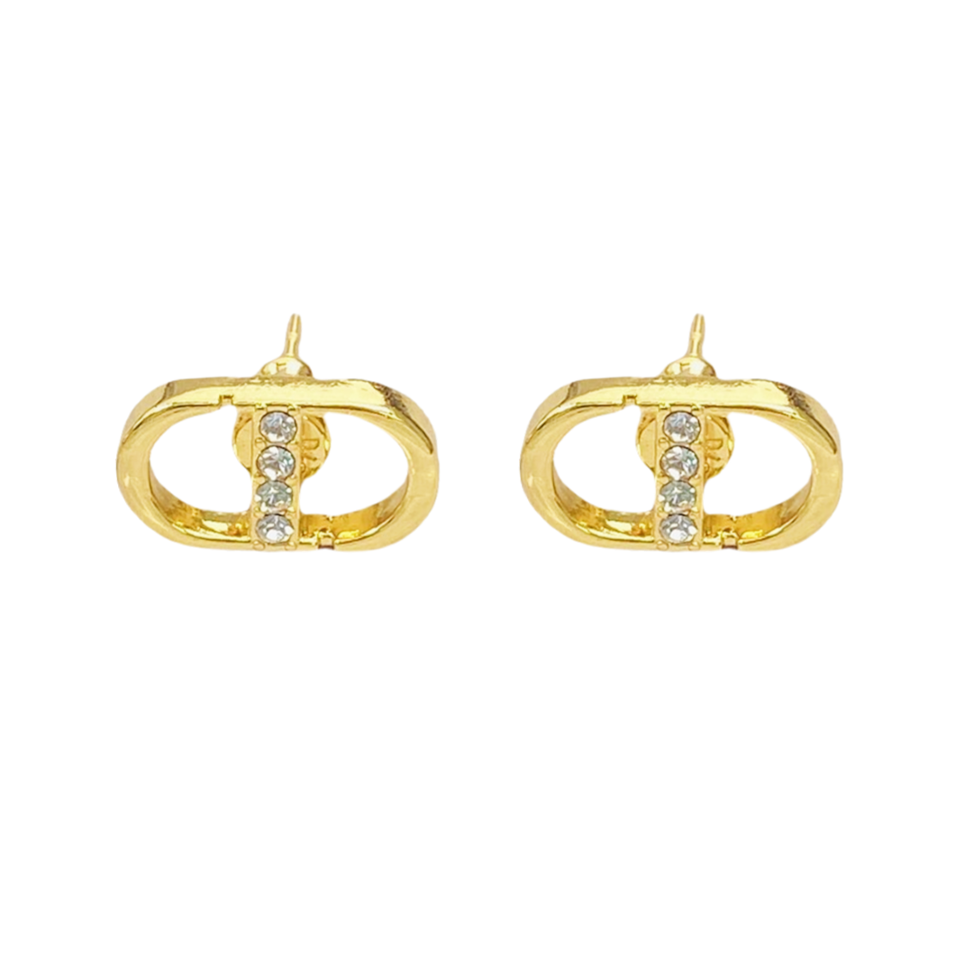 CDE139 Metal gold CD stud earrings with crystal - ccjewelryacc