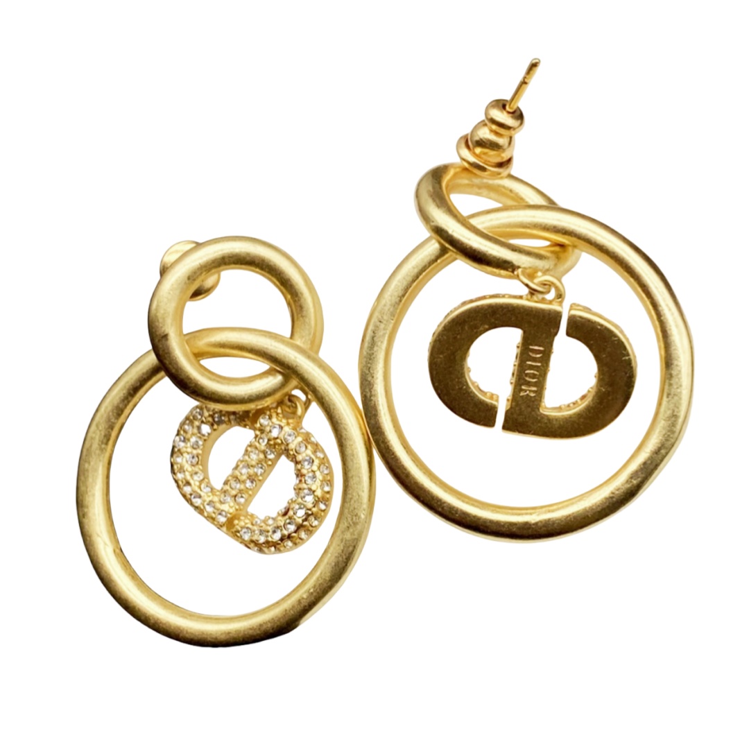 CDE135 Crystal CD Logo circular ring drop earrings - ccjewelryacc
