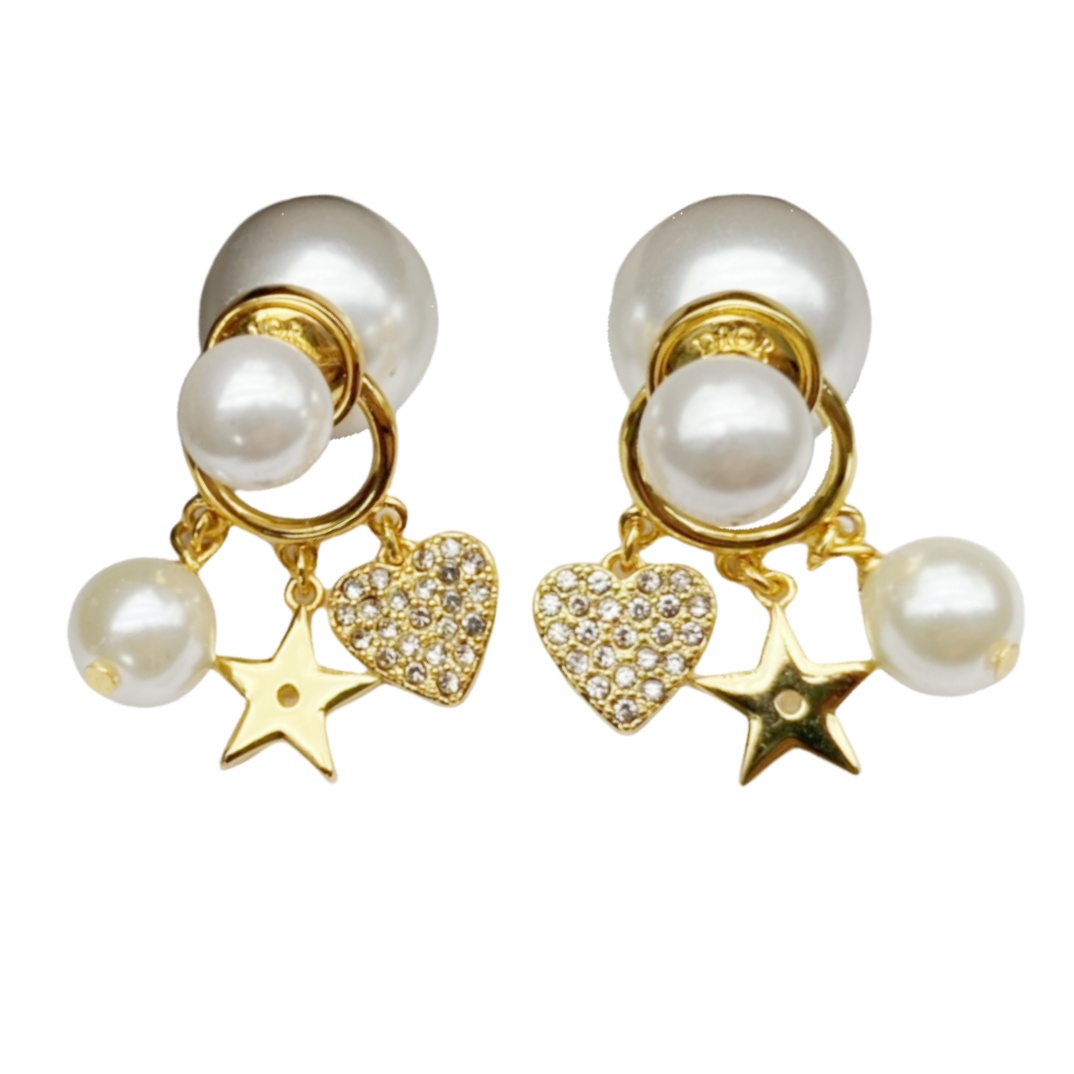 CDE156 CD heart and star Tribales earrings in metal and pearl - ccjewelryacc