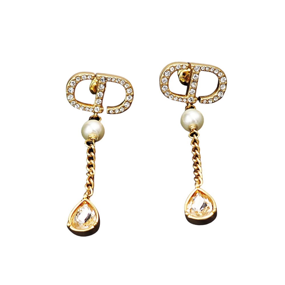 CDE141 Crystal CD Tassels stud earrings - ccjewelryacc