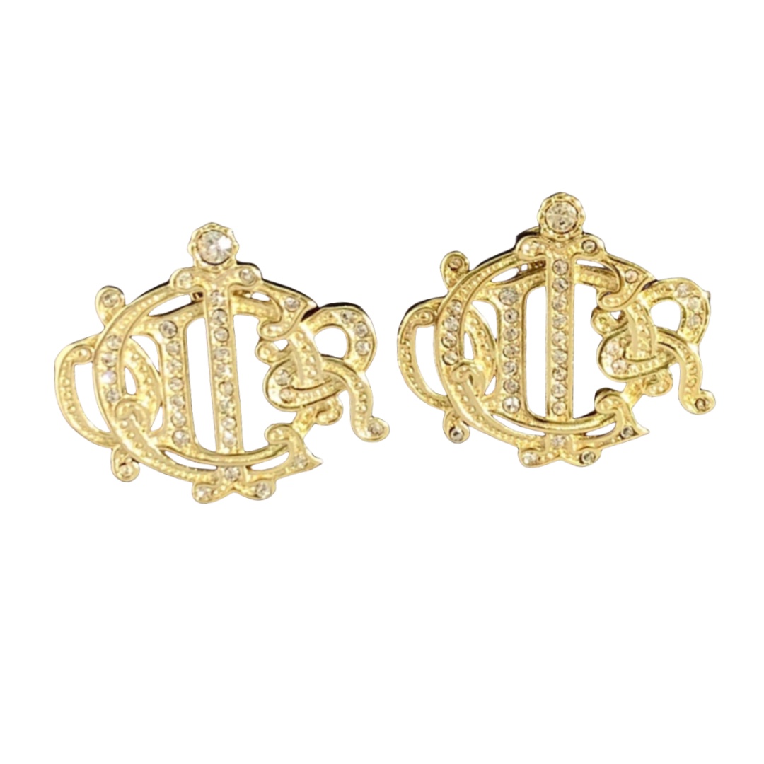 CDE136 Crystal dior letter stud earrings - ccjewelryacc