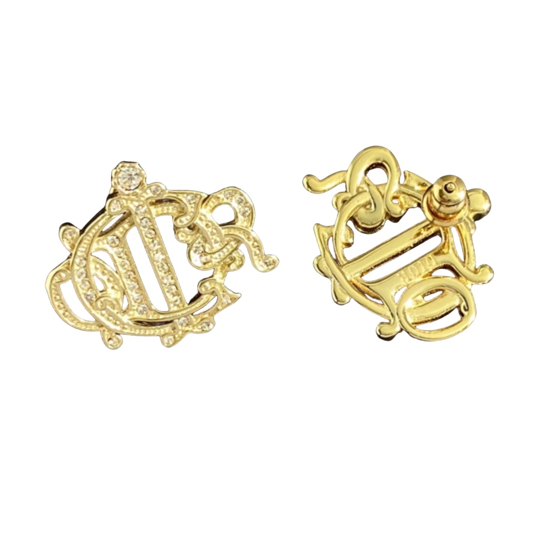 CDE136 Crystal dior letter stud earrings - ccjewelryacc