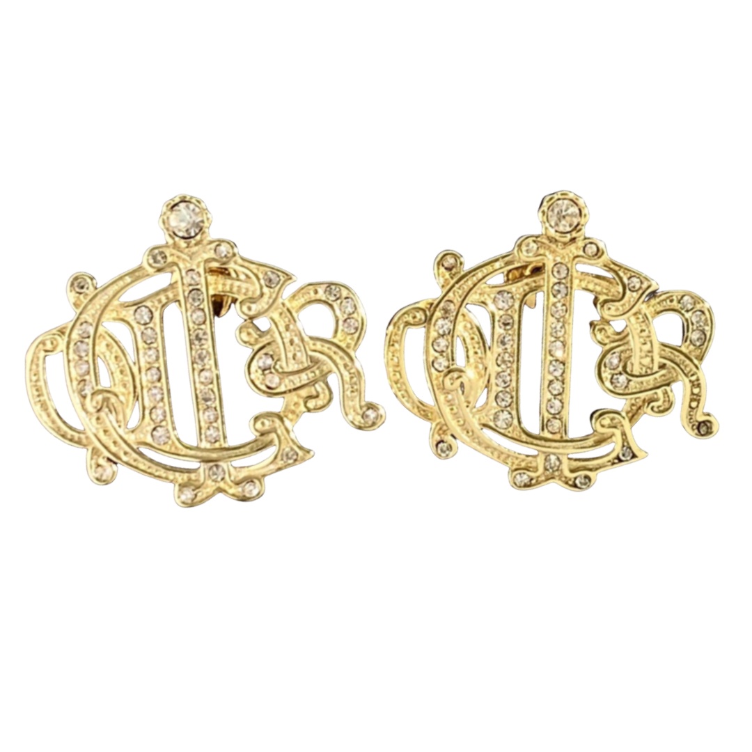 CDE136 Crystal dior letter stud earrings - ccjewelryacc