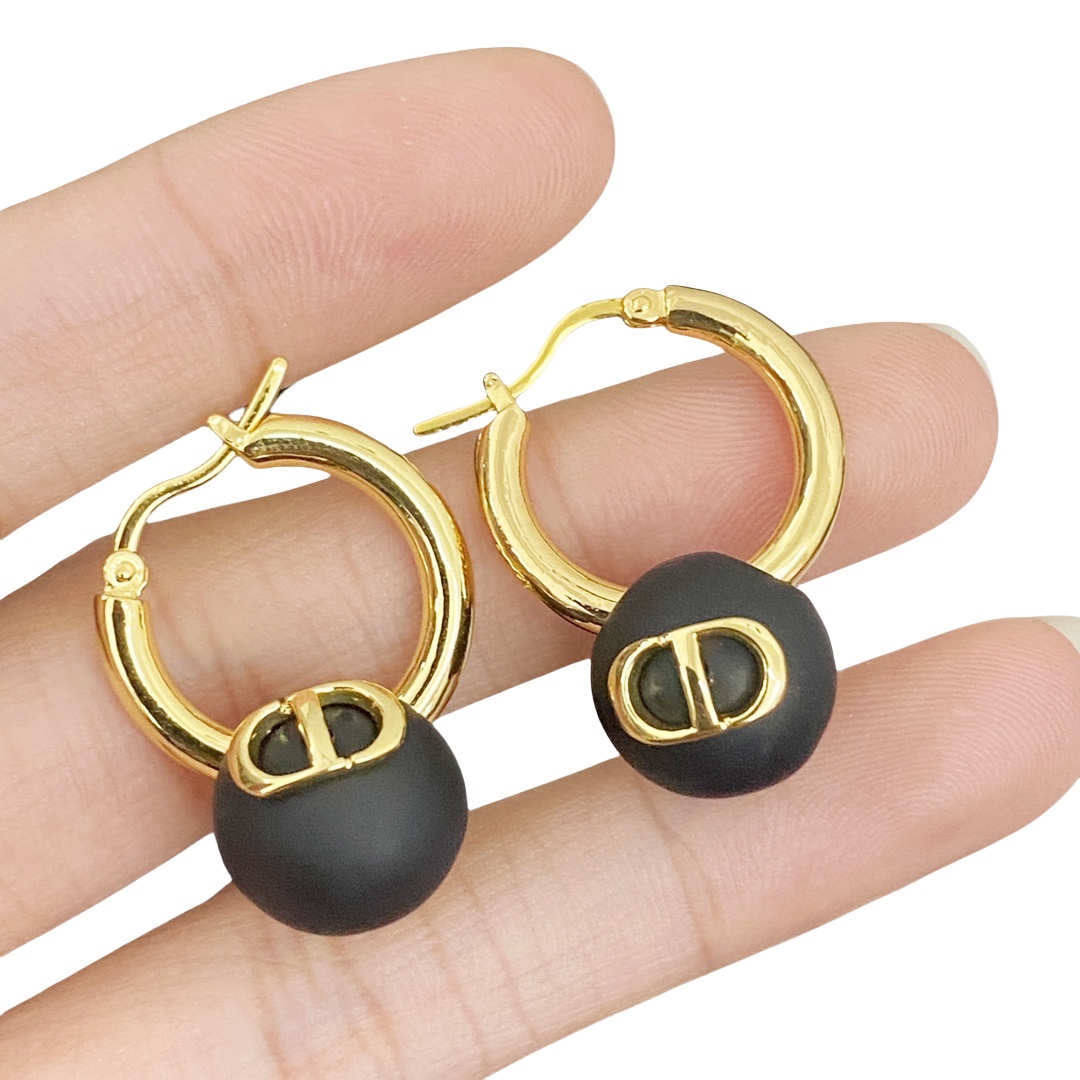 CDE142 CD Black pearl hoop earrings - ccjewelryacc