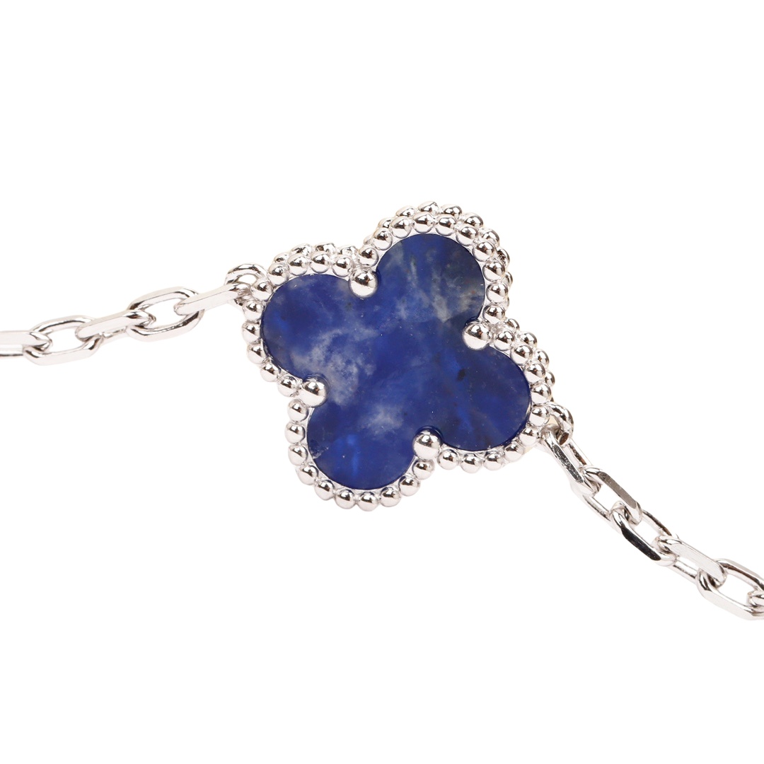 VCSV007 S925 sterling silver Van cleef alhambra bracelet 5 motif Pietersite 18k white gold plated - ccjewelryacc