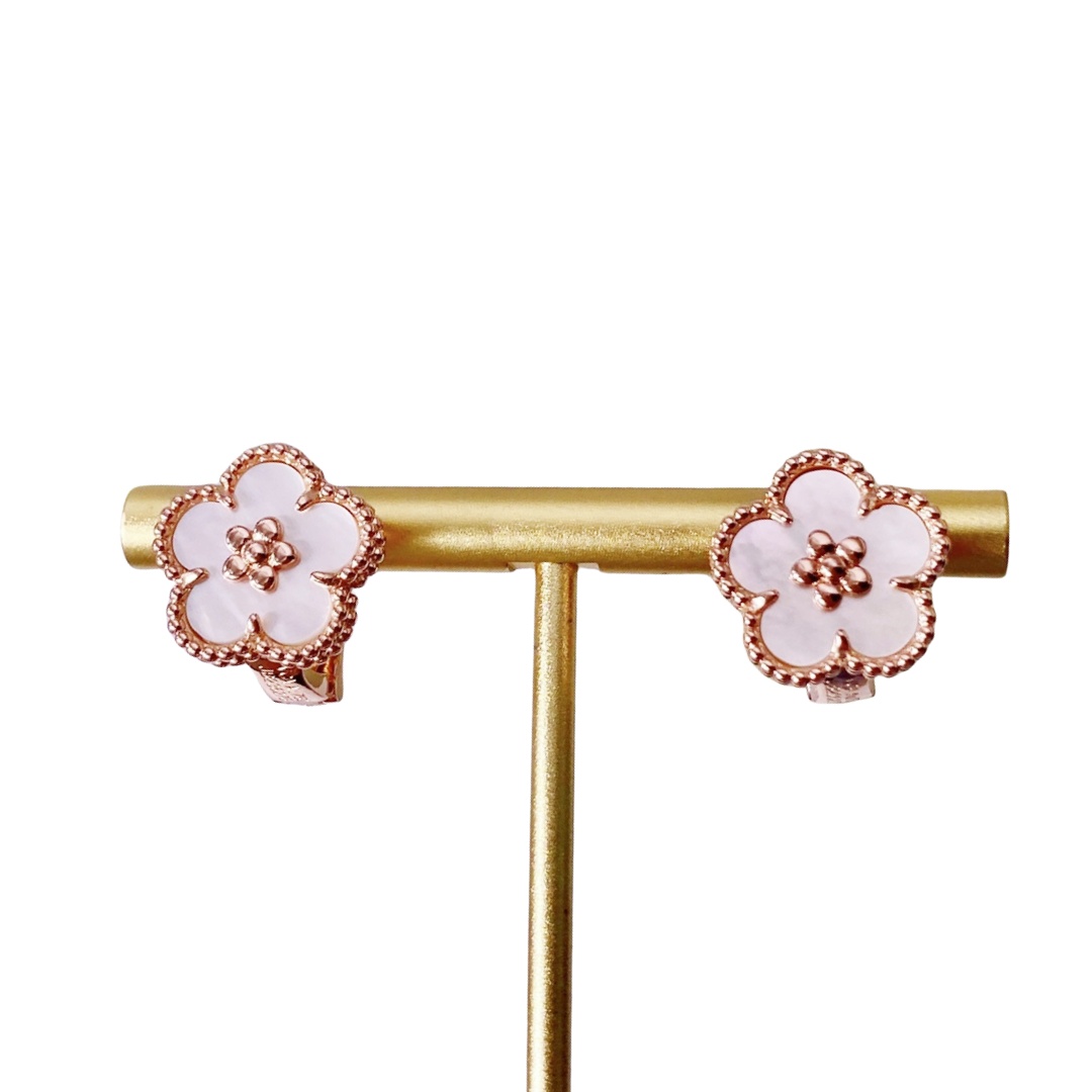 VCEV001 18K Rose gold vca Lucky spring plum blossom earrings clip - ccjewelryacc