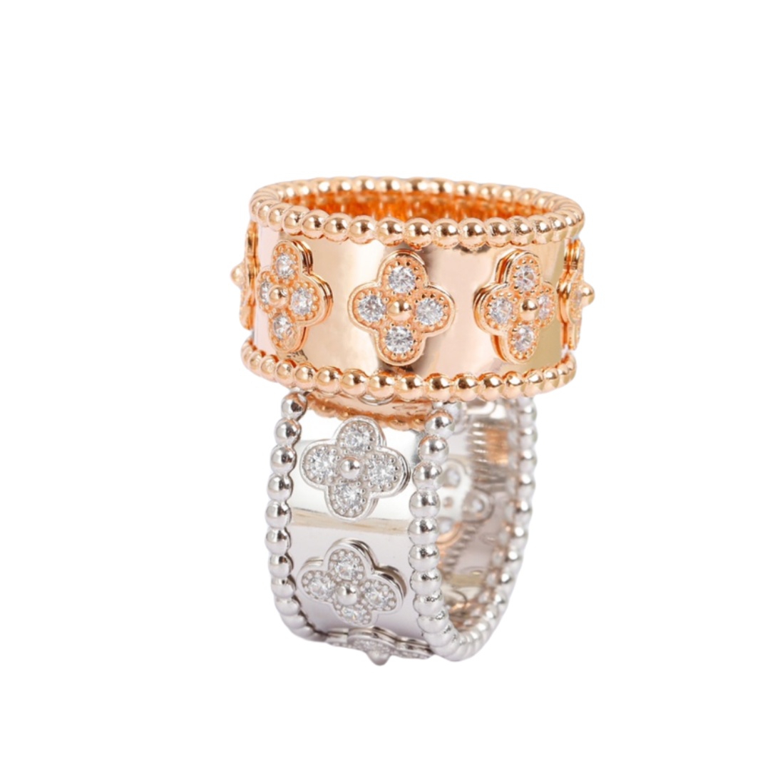 VCRS003 18k White gold/rose gold VCA Perlée clovers Ring Medium for women - ccjewelryacc