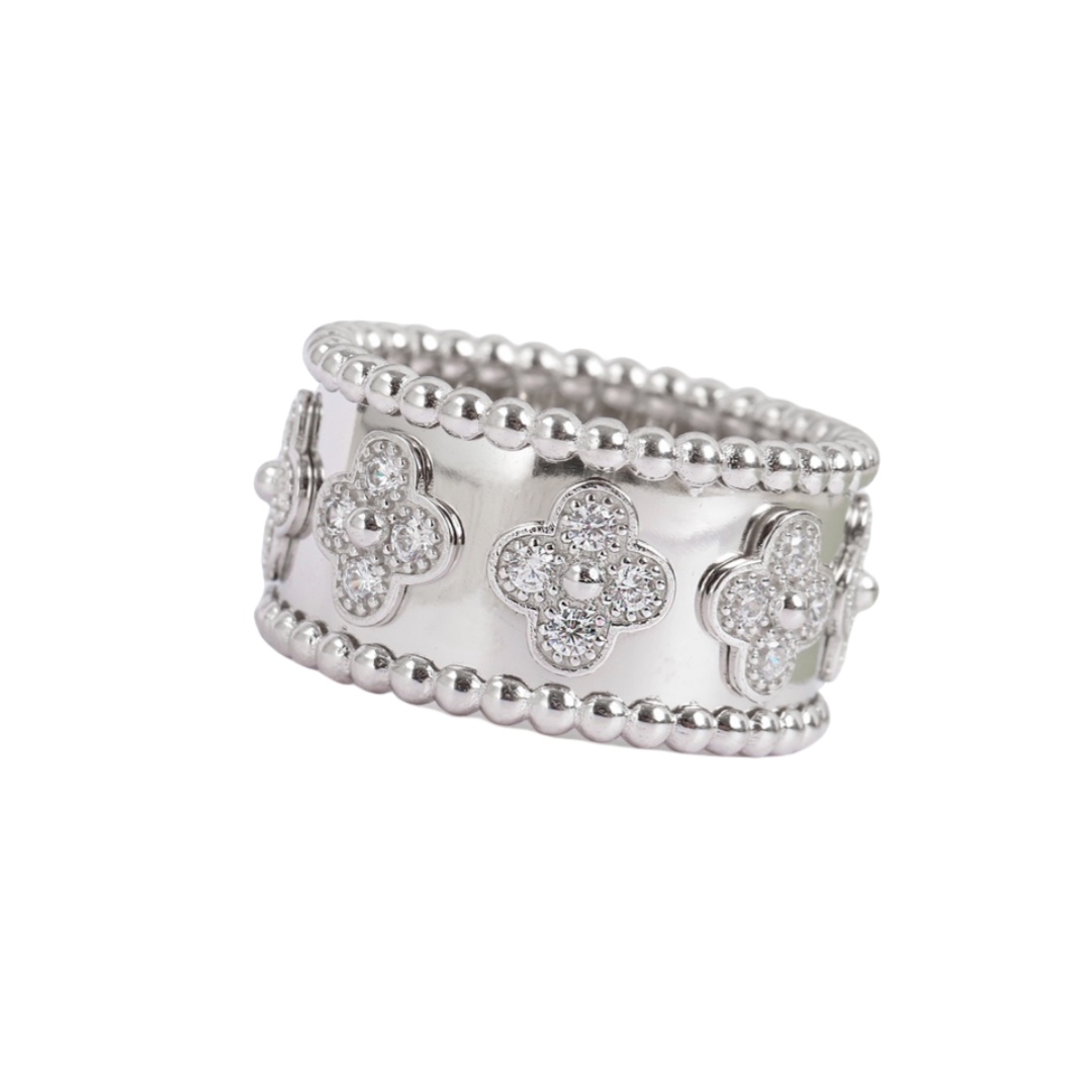 VCRS003 18k White gold/rose gold VCA Perlée clovers Ring Medium for women - ccjewelryacc