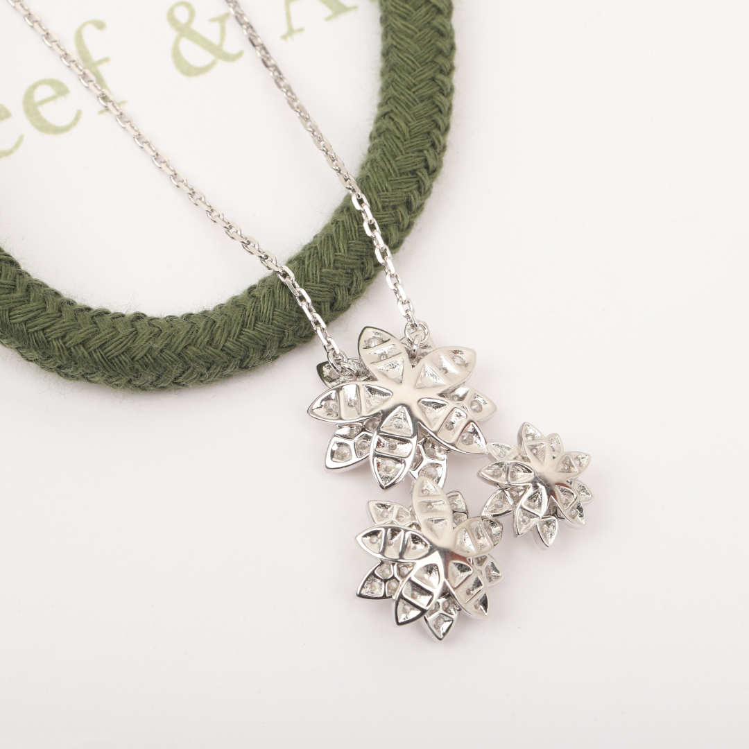 VCNS005 18K White Gold vca lotus Denpant Necklace earring 3 motif - ccjewelryacc