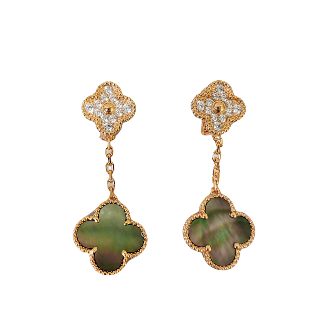 VCEV002  18k Gold VCA 2 motif magic alhambra earring clips - ccjewelryacc