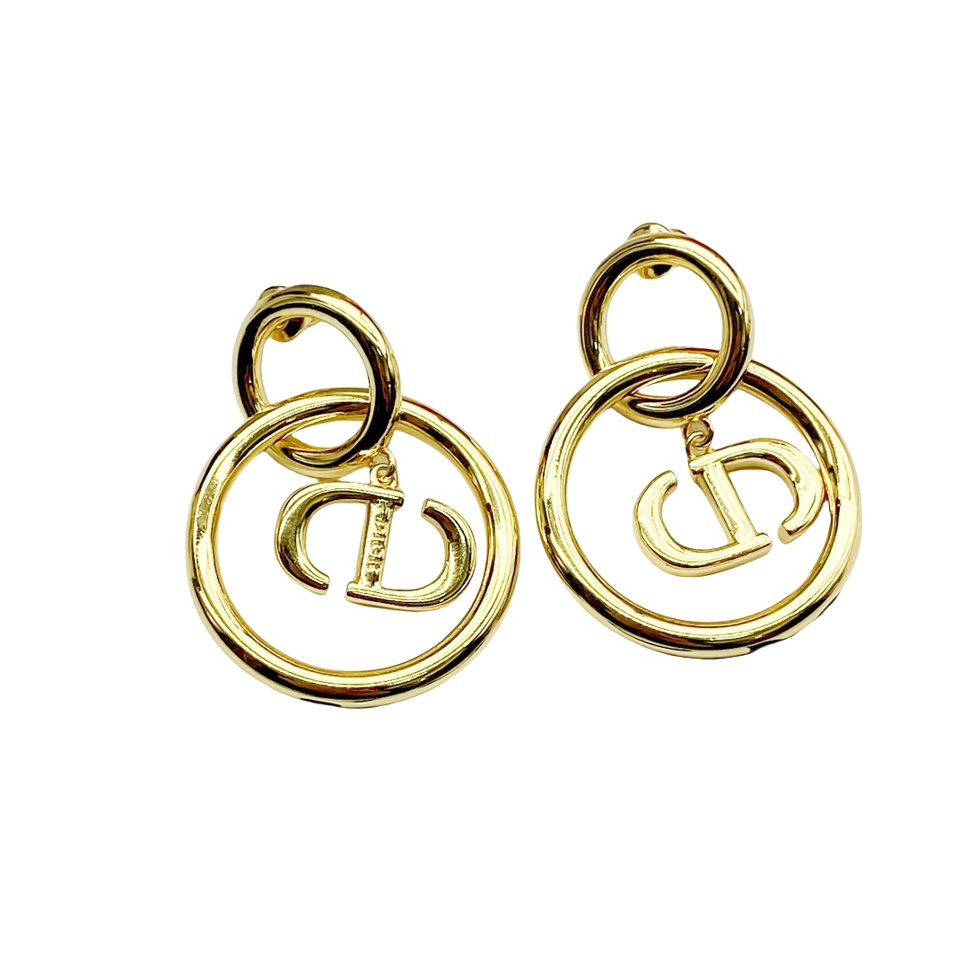 CDE135 Crystal CD Logo circular ring drop earrings - ccfashionjewelry